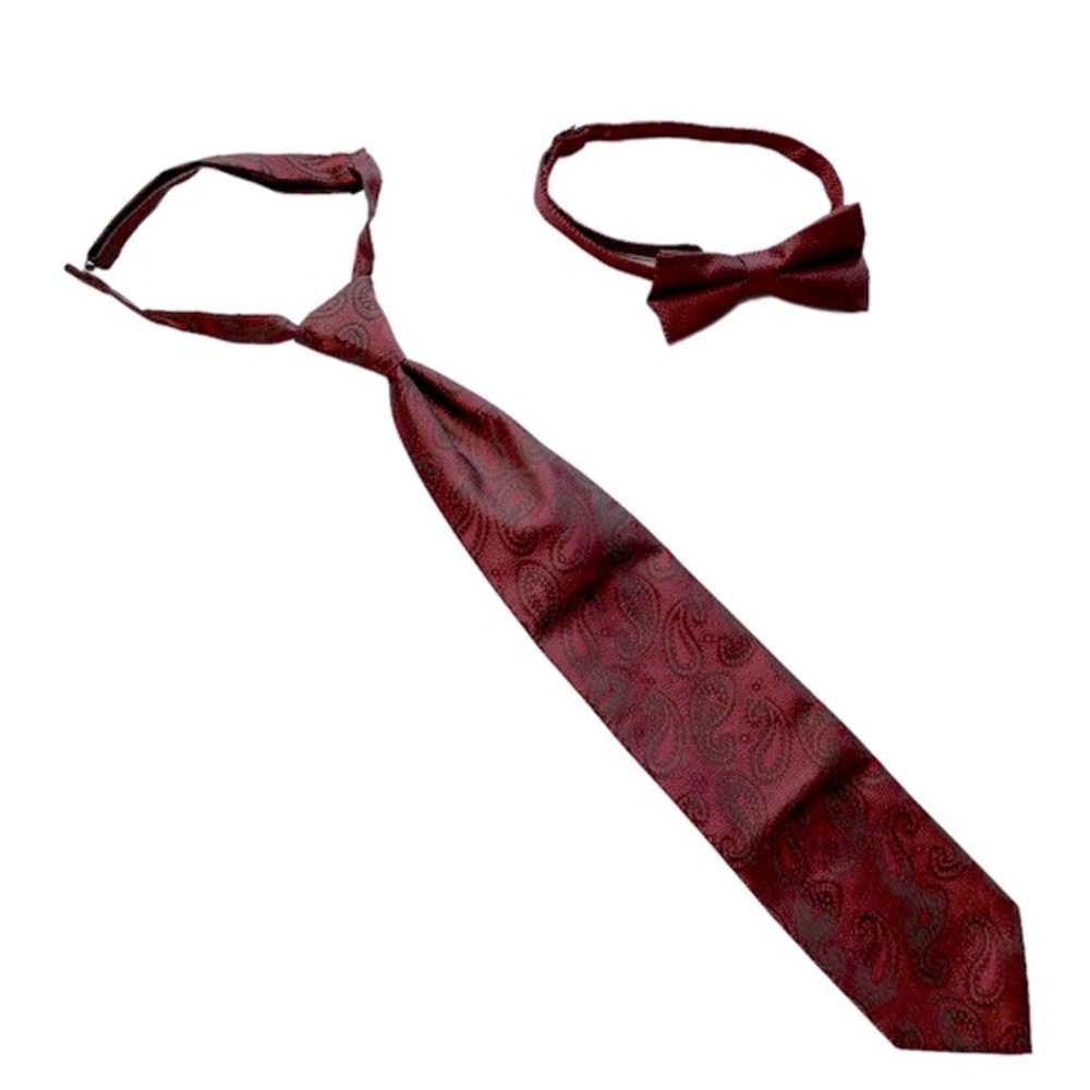 Pronto Uomo Pre-Tied Formal Tie Set Adjustable Burgundy Paisley Black